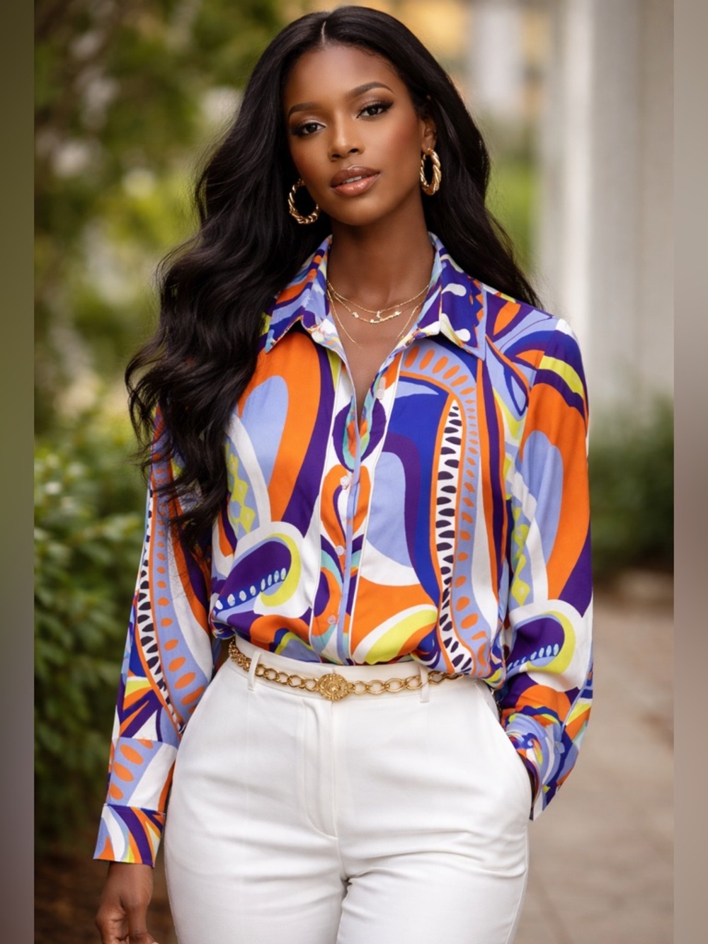 ZARA, Vibrant Long Sleeve, Multicolored Abstract Geometric Blouse, Size XSmall - Picture 8 of 11